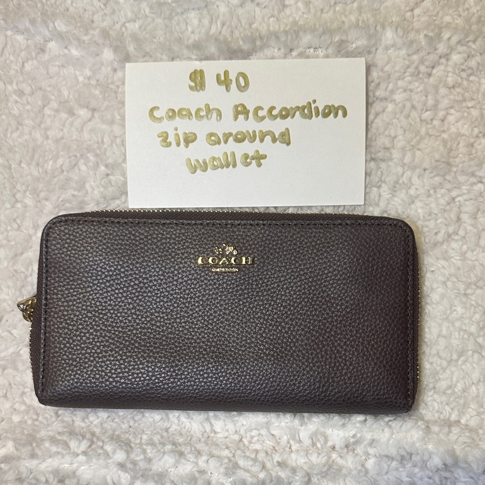 Coach Maroon Zip Wallet with Gold Accents